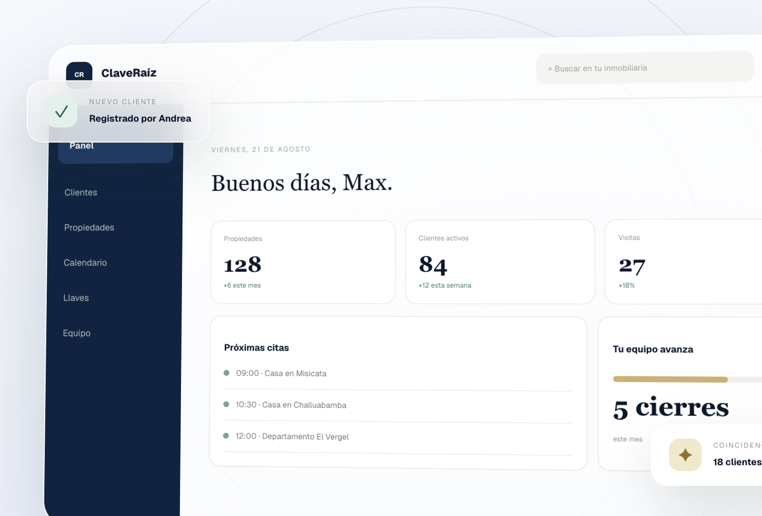 Panel administrativo de ClaveRaíz